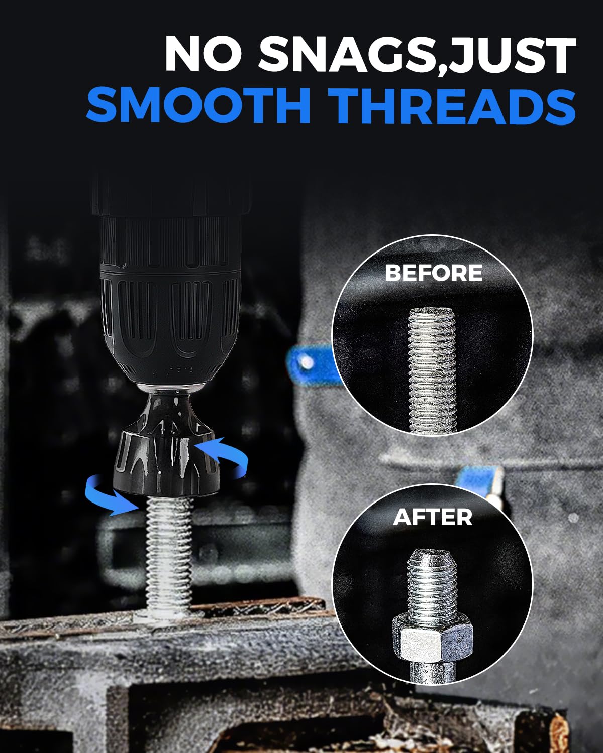 COMOWARE Threaded Rod Deburring Tool – External Chamfer Bit, 5 Carbide Tips, 3mm-35mm (1/8"-1-3/8")