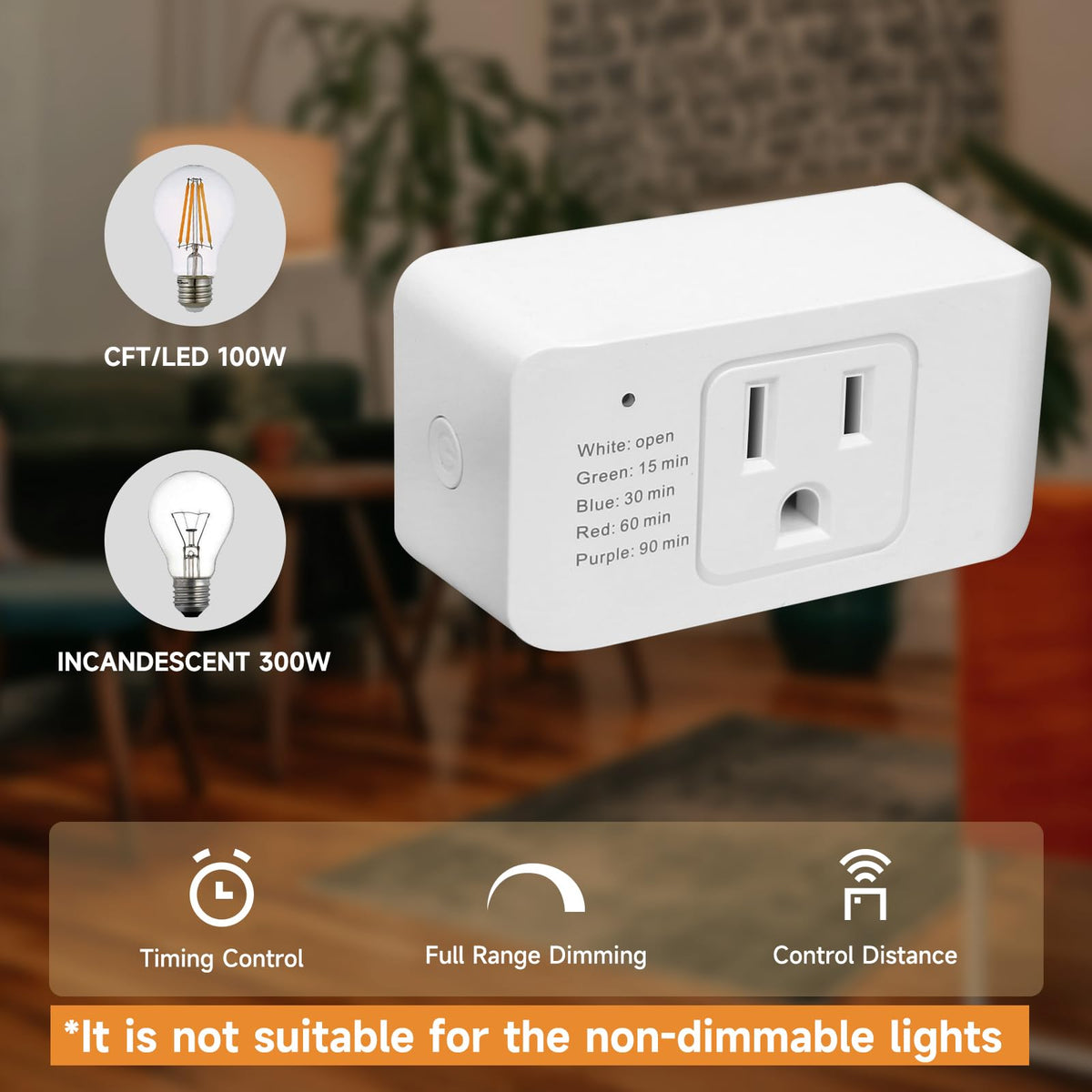 Comyan Indoor Dimmer with Remote, 100ft Range – 2/3-Prong Plug-in Light Dimmer