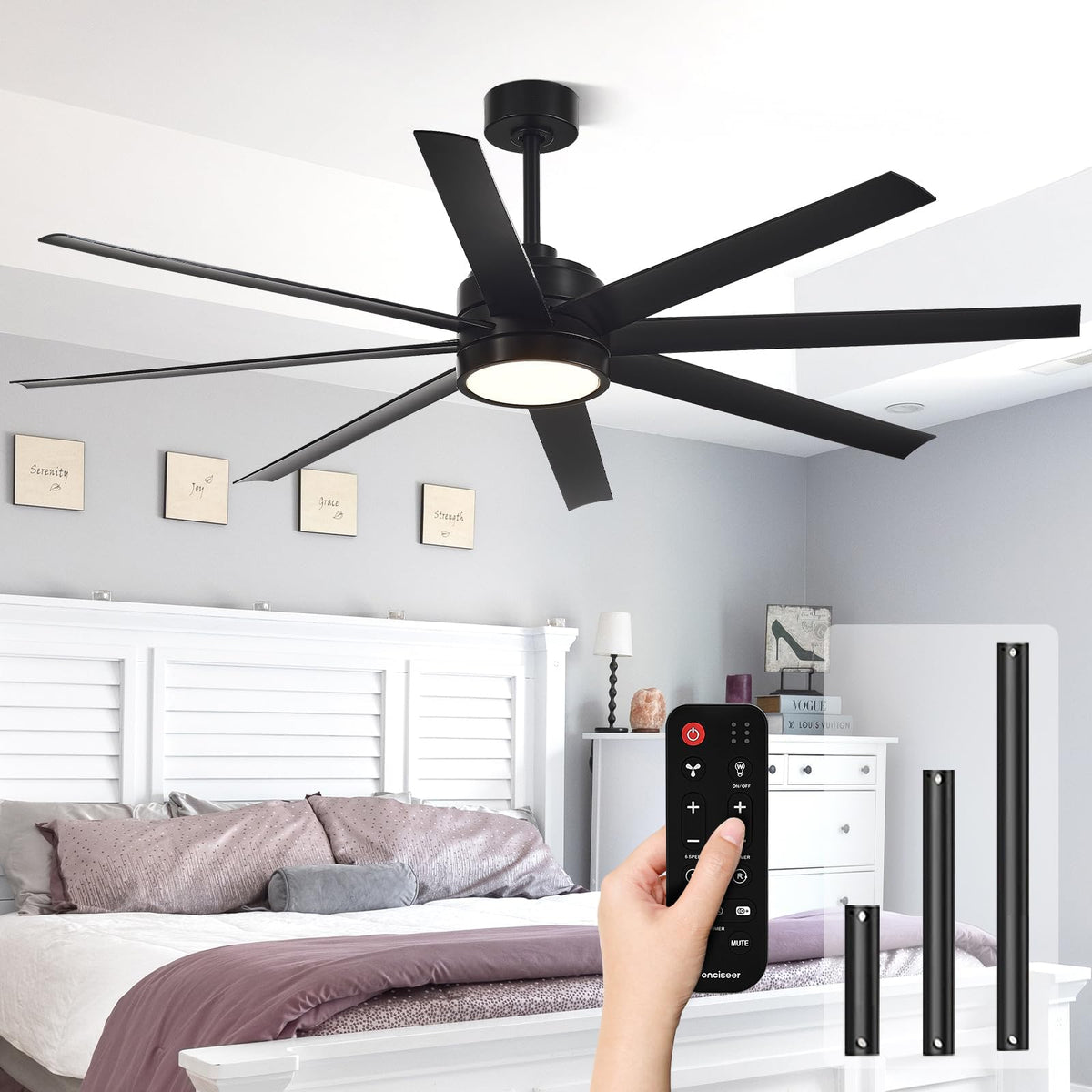 Conciseer 65-Inch Ceiling Fan with Light & Remote – Modern 8-Blade, Quiet DC Motor