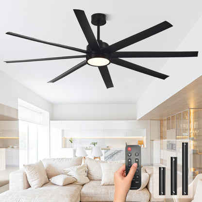Conciseer 72-Inch Ceiling Fan with Light and Remote – 8-Blade, 3CCT Dimmable, Black