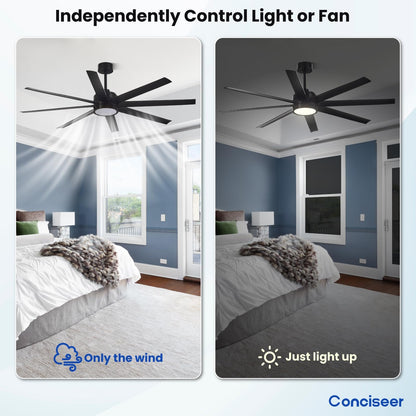 Conciseer 65-Inch Ceiling Fan with Light & Remote – Modern 8-Blade, Quiet DC Motor