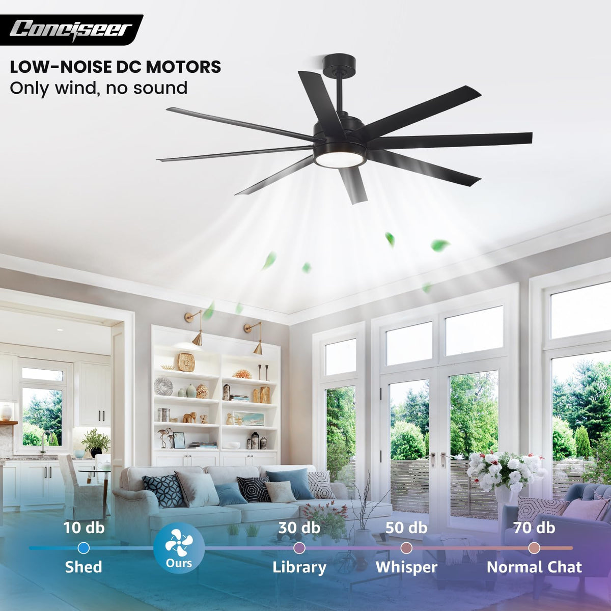 Conciseer 65-Inch Ceiling Fan with Light & Remote – Modern 8-Blade, Quiet DC Motor