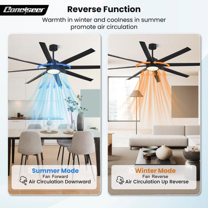 Conciseer 72-Inch Ceiling Fan with Light and Remote – 8-Blade, 3CCT Dimmable, Black