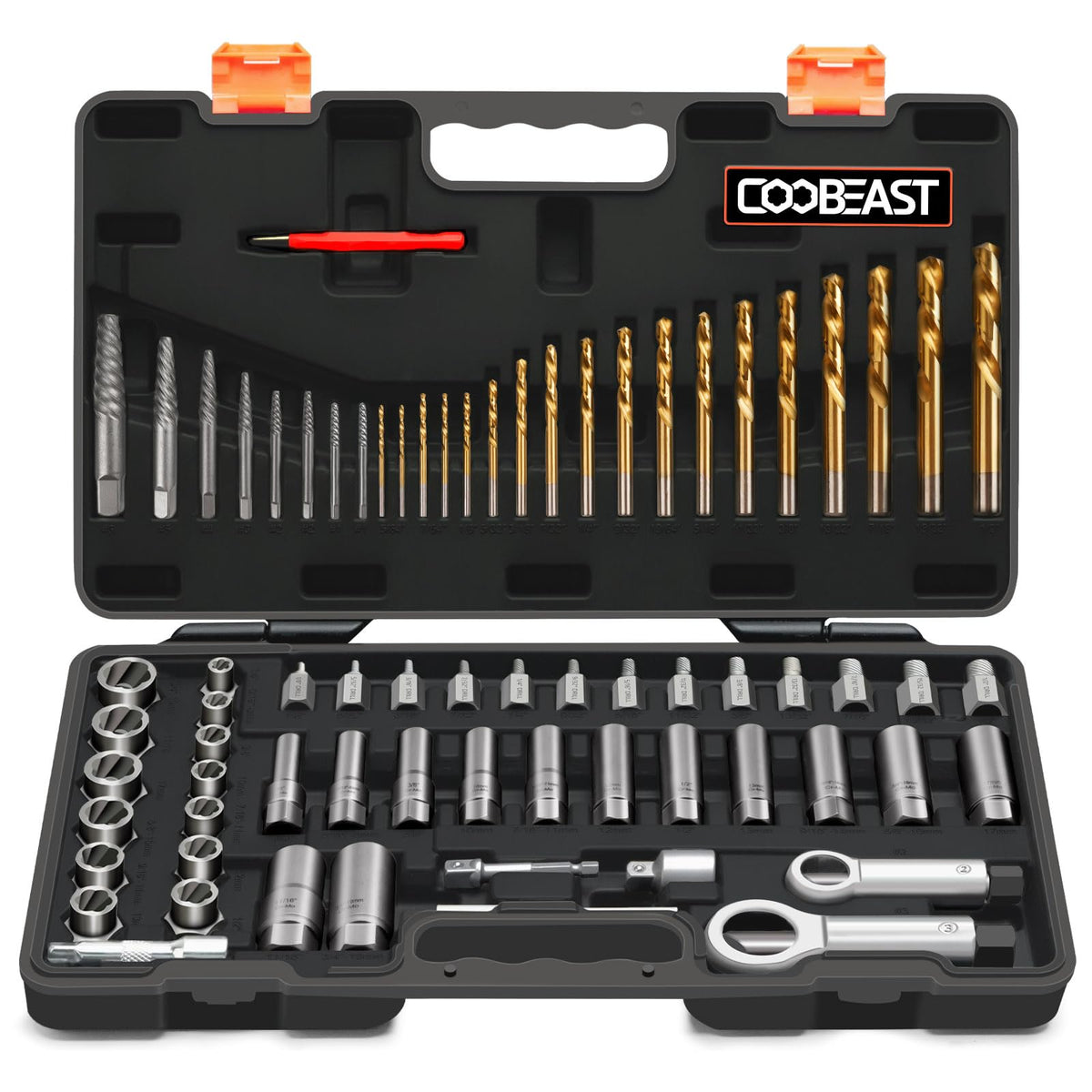 Coobeast 72pcs Bolt Extractor Kit – Left-Hand Drill Bits for Damaged Bolts