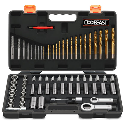 Coobeast 72pcs Bolt Extractor Kit – Left-Hand Drill Bits for Damaged Bolts