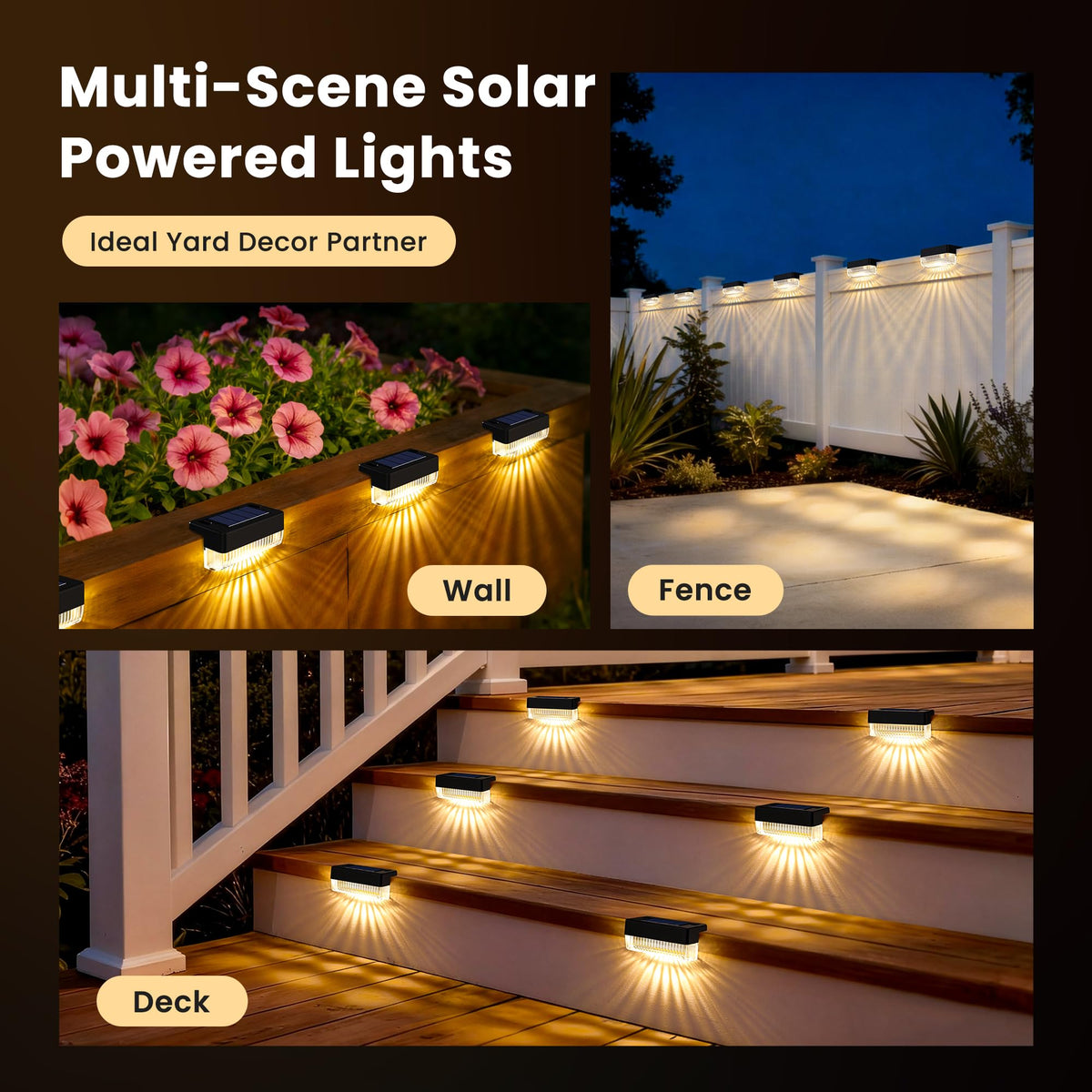 COOZAMING Solar Deck Lights 16-Pack – Warm White, Waterproof Outdoor Lighting