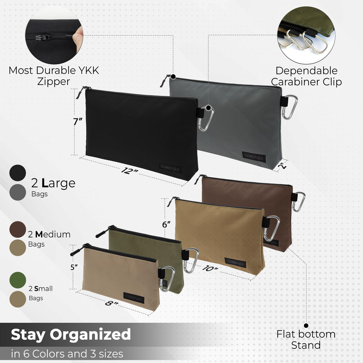 COREFLEX Premium Tool Pouch Set – Small Canvas Tool Bags with YKK Zippers (6-Pack)