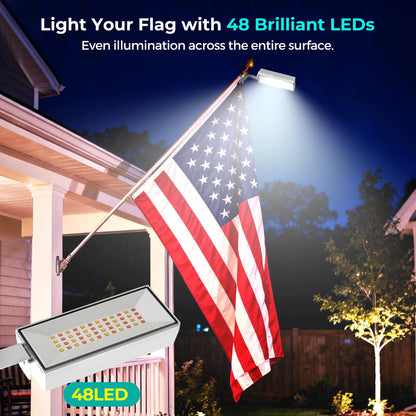 COXSENI Solar Flag Pole Light – 48 LED, 3 Color Modes, Auto On/Off, IP65 Waterproof