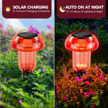 COZY-PAVILION Easter Solar Pathway Lights – 4 Pack Red LED Mushroom Outdoor Decor
