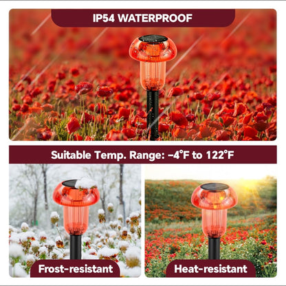COZY-PAVILION Easter Solar Pathway Lights – 4 Pack Red LED Mushroom Outdoor Decor