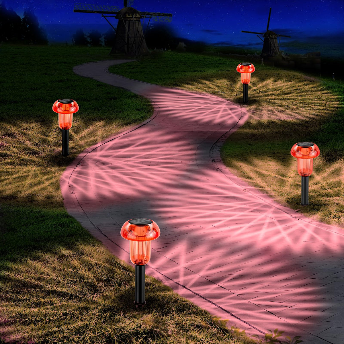 COZY-PAVILION Easter Solar Pathway Lights – 4 Pack Red LED Mushroom Outdoor Decor