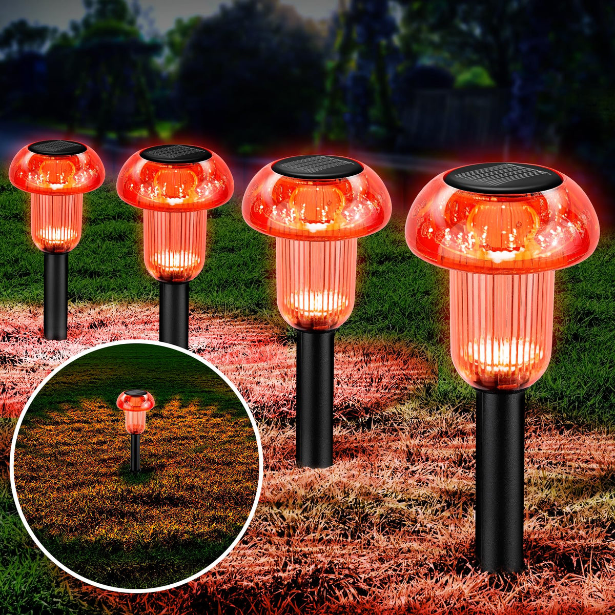 COZY-PAVILION Easter Solar Pathway Lights – 4 Pack Red LED Mushroom Outdoor Decor