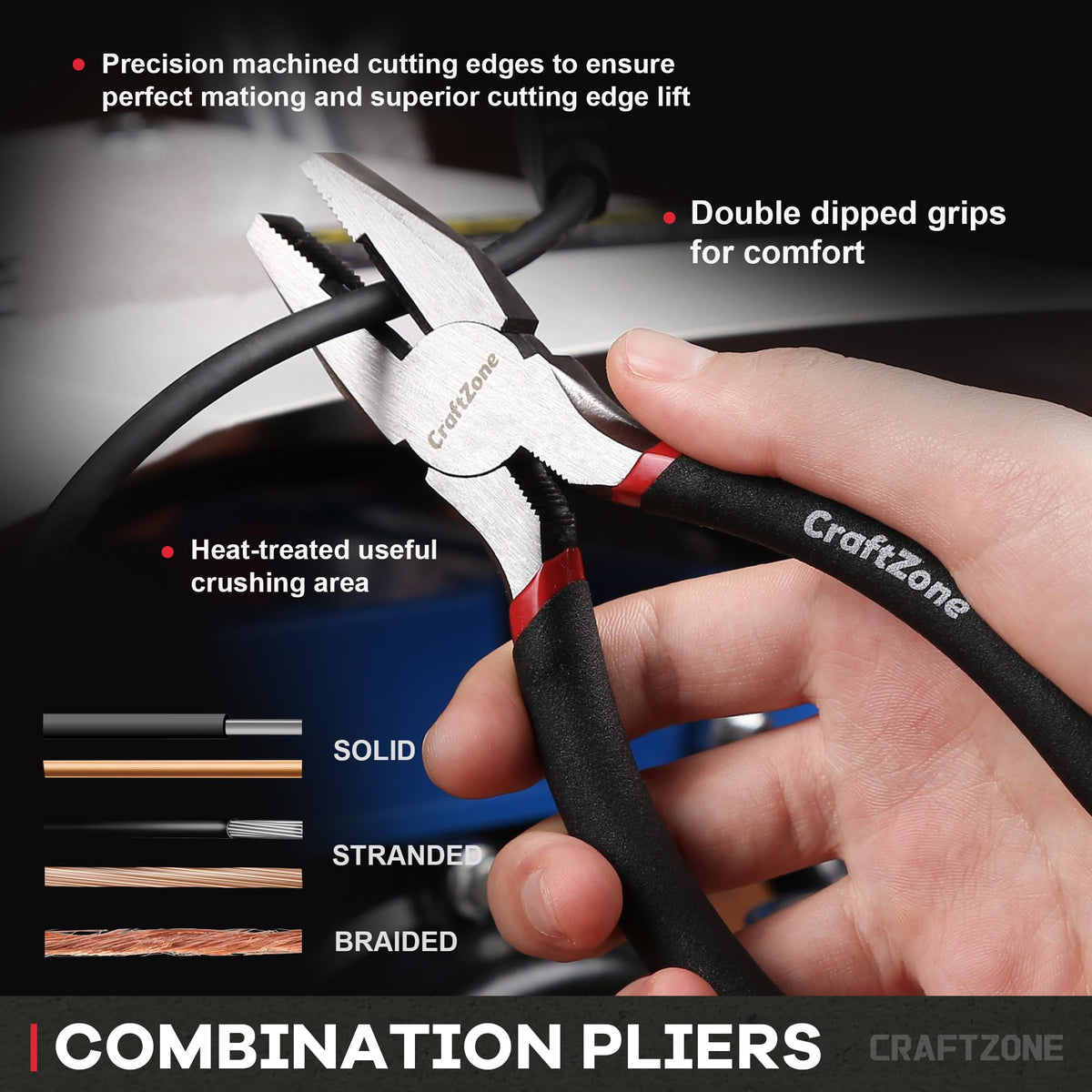 CraftZone 10-Piece Pliers & Wrench Set with Storage Rack – Includes Locking