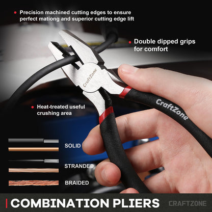 CraftZone 10-Piece Pliers & Wrench Set with Storage Rack – Includes Locking