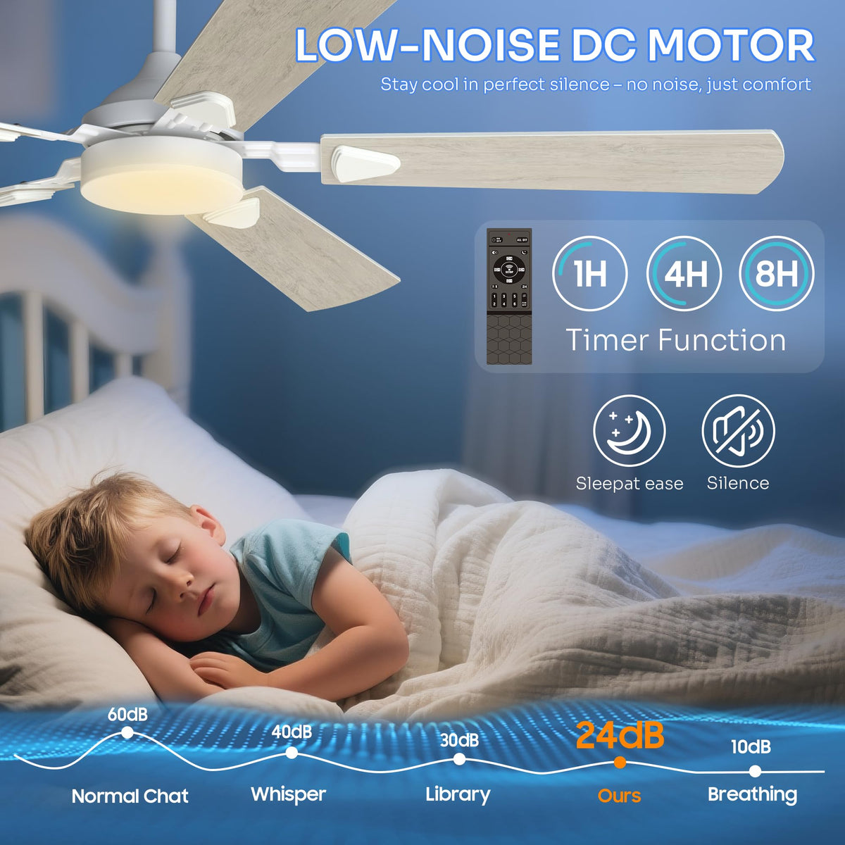 Crazypai 52-Inch Ceiling Fan with Lights | DC Motor, Remote, 3CCT, Reversible