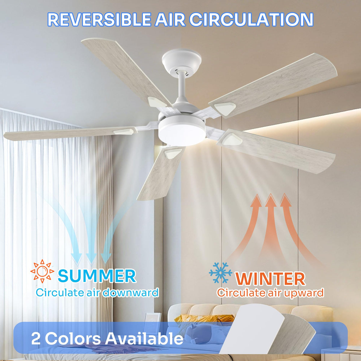 Crazypai 52-Inch Ceiling Fan with Lights | DC Motor, Remote, 3CCT, Reversible