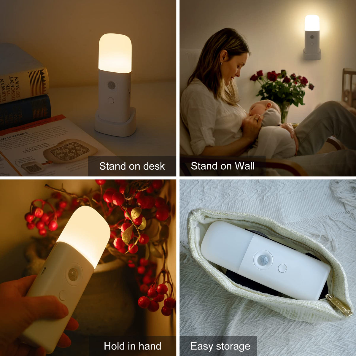 CREWEEL Rechargeable Motion Sensor Night Light – 2-Pack, Cordless & Dimmable