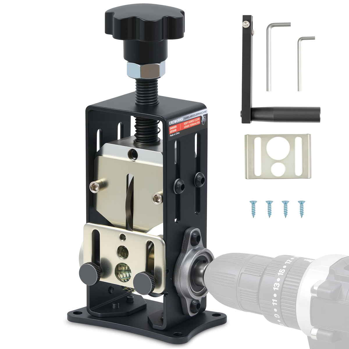 CREWORKS Manual Wire Stripper Machine — 0.06-1 in Wires, Drill Compatible