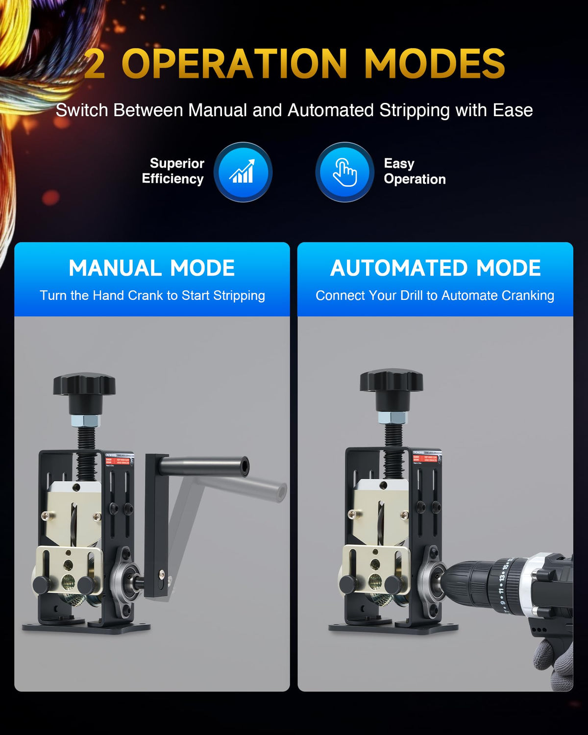 CREWORKS Manual Wire Stripper Machine — 0.06-1 in Wires, Drill Compatible