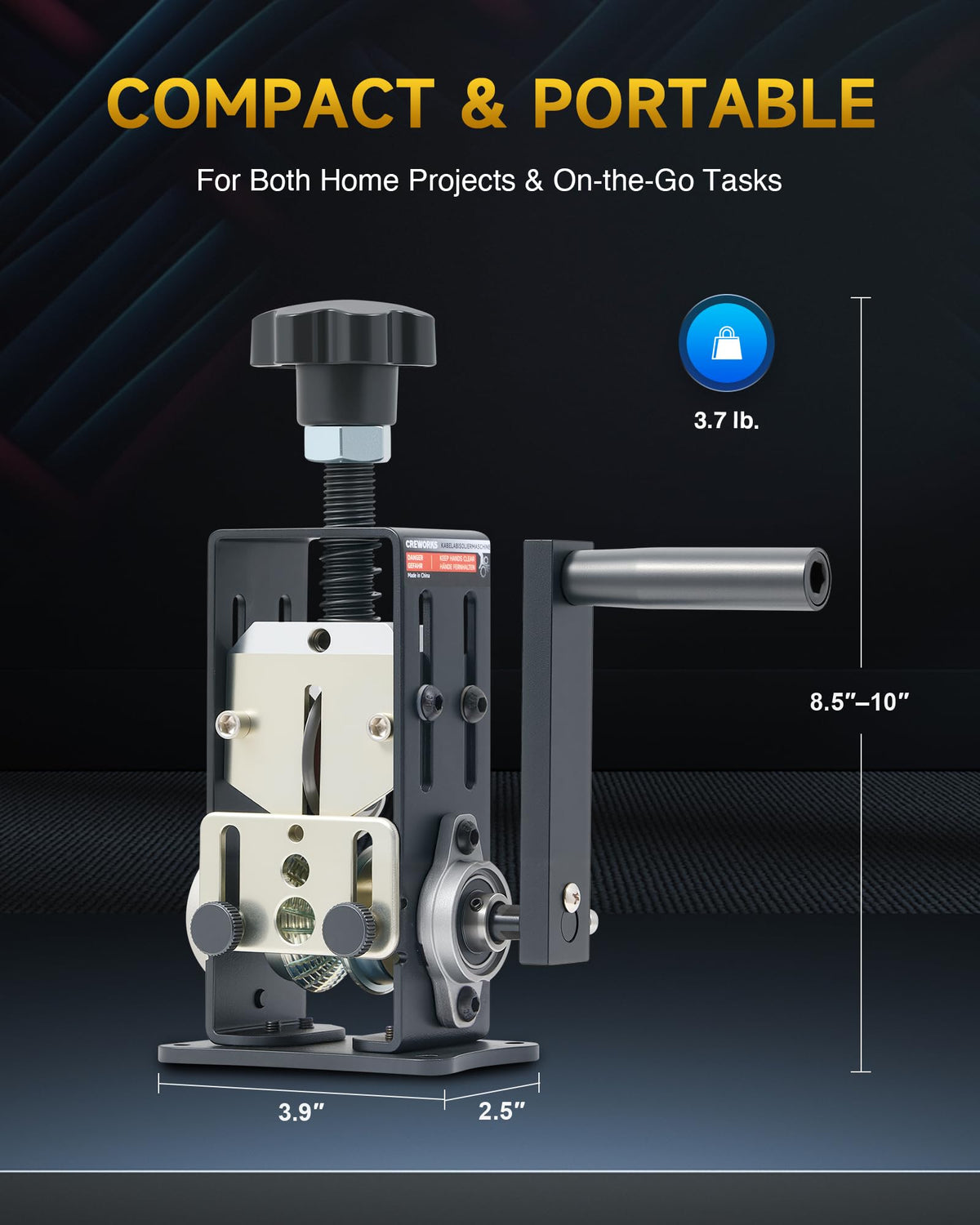 CREWORKS Manual Wire Stripper Machine — 0.06-1 in Wires, Drill Compatible