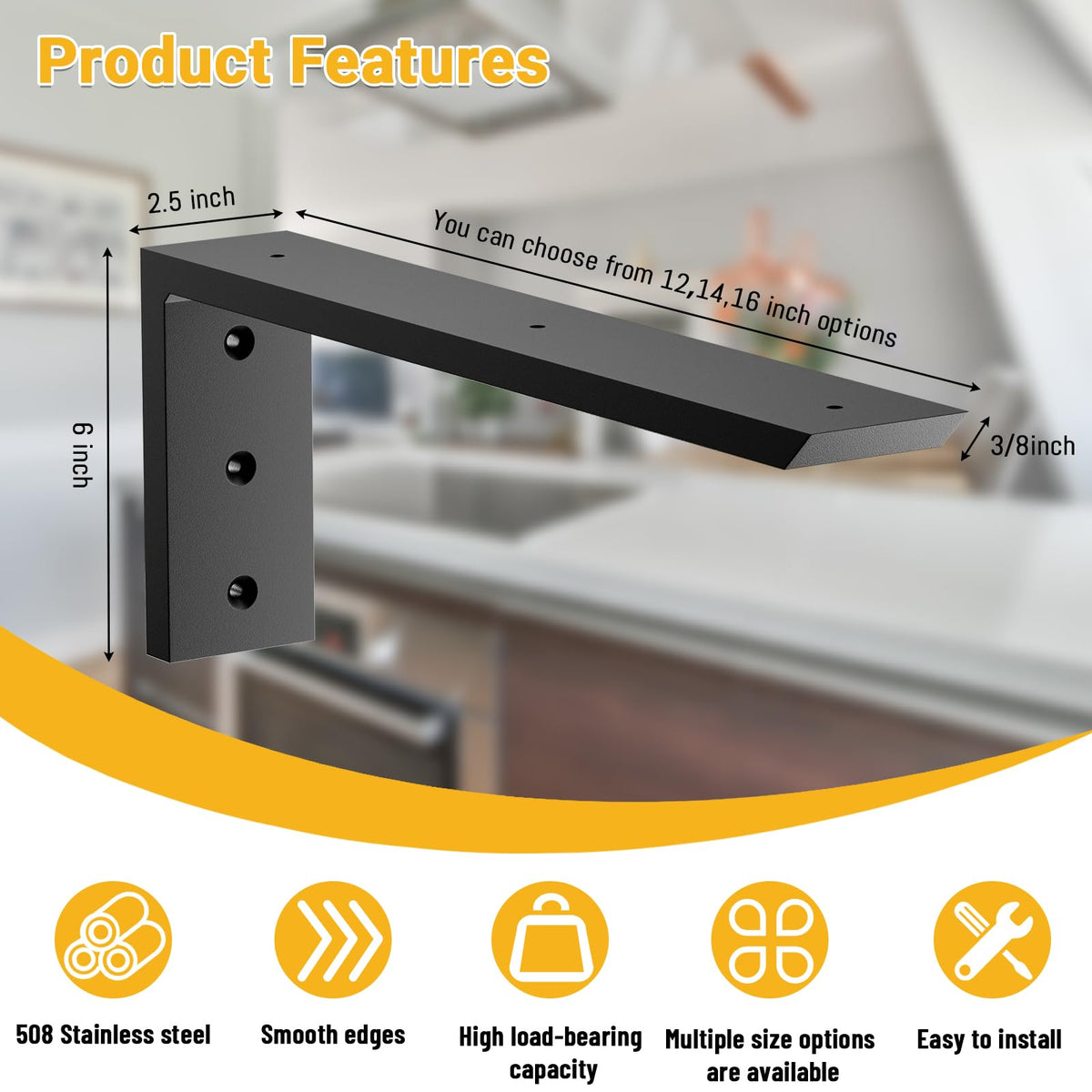 Cuguords 16-Inch Countertop Support Brackets – 4 Pack, Heavy-Duty L Brackets