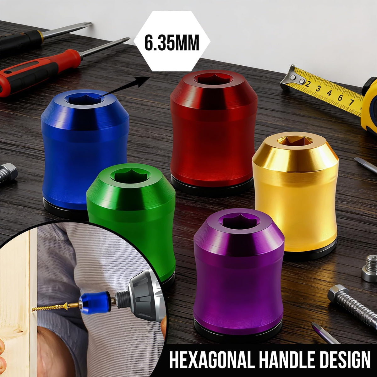 CYUXING 5Pcs Magnetic Screw Ring Set – Universal Bit Holder for Drills