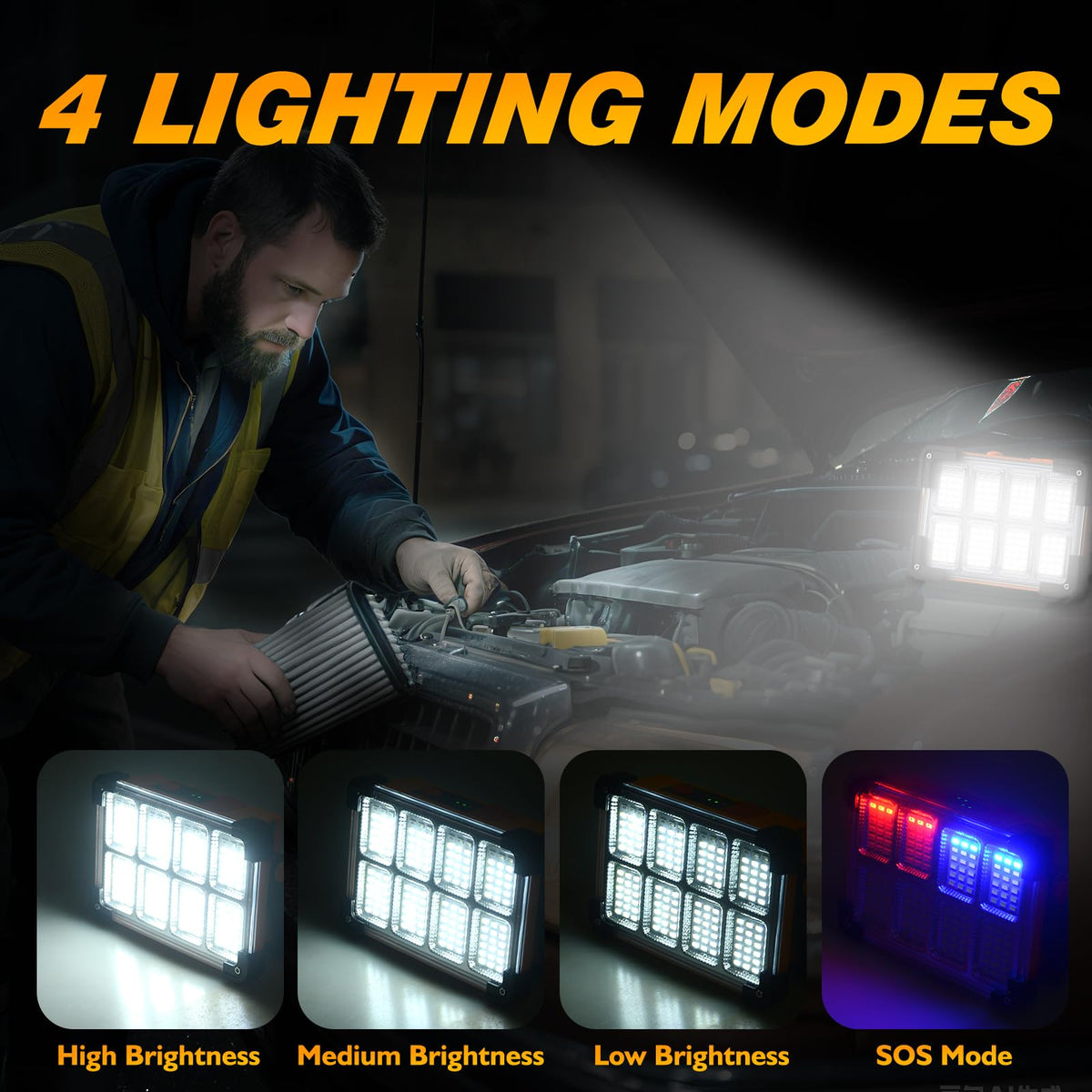DANCINGBOAR 120W Solar Rechargeable Work Light Yellow | 144 LED, 10000LM, IP66