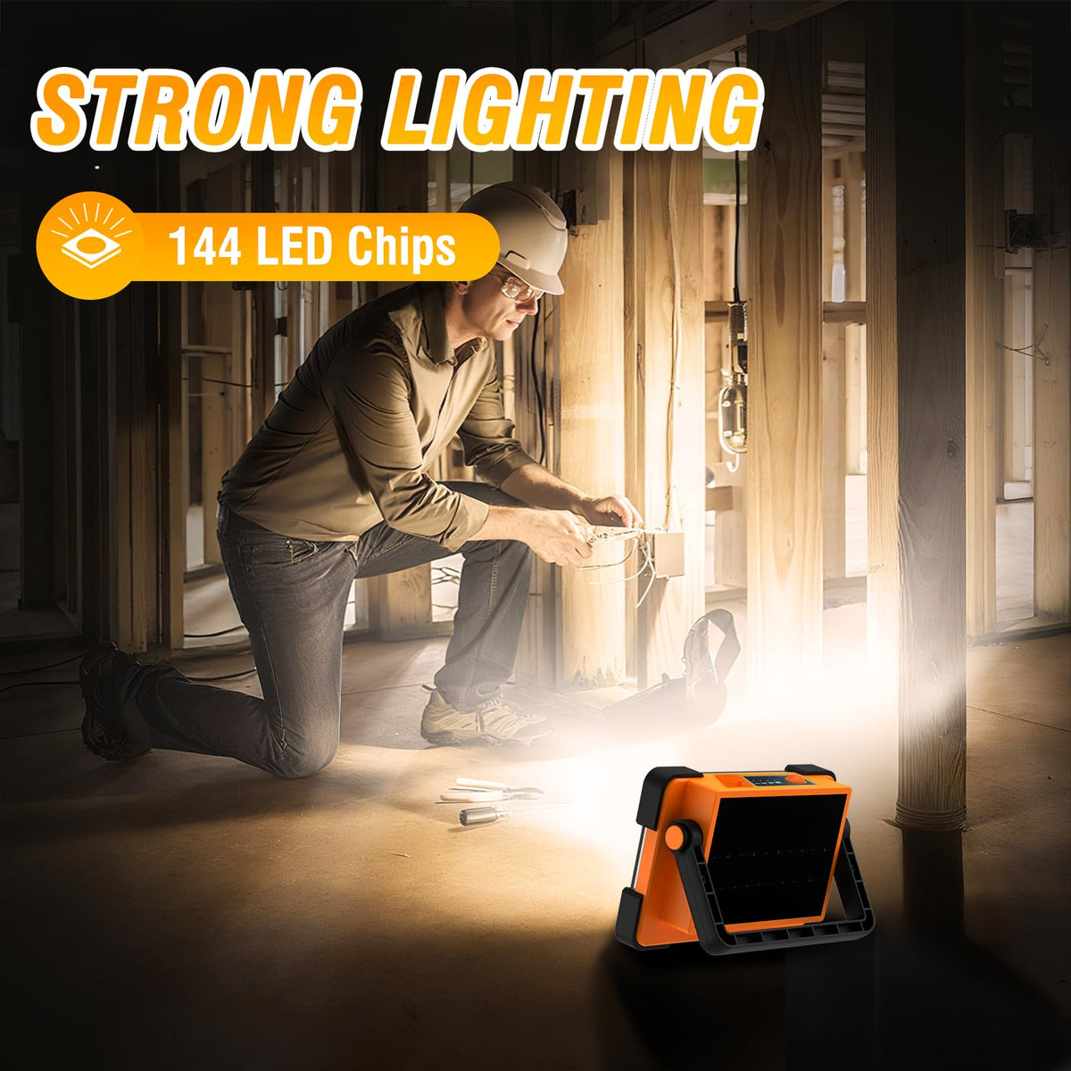 DANCINGBOAR 120W Solar Rechargeable Work Light Yellow | 144 LED, 10000LM, IP66