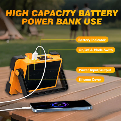 DANCINGBOAR 120W Solar Rechargeable Work Light Yellow | 144 LED, 10000LM, IP66
