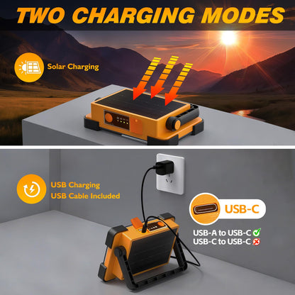 DANCINGBOAR 120W Solar Rechargeable Work Light Yellow | 144 LED, 10000LM, IP66