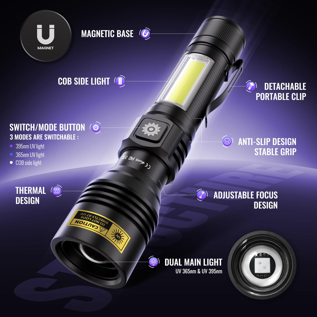 DARKDAWN UV Flashlight 365nm & 395nm Dual Black Light — 2 Pack