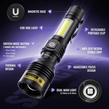 DARKDAWN UV Flashlight 365nm & 395nm Dual Black Light — 2 Pack