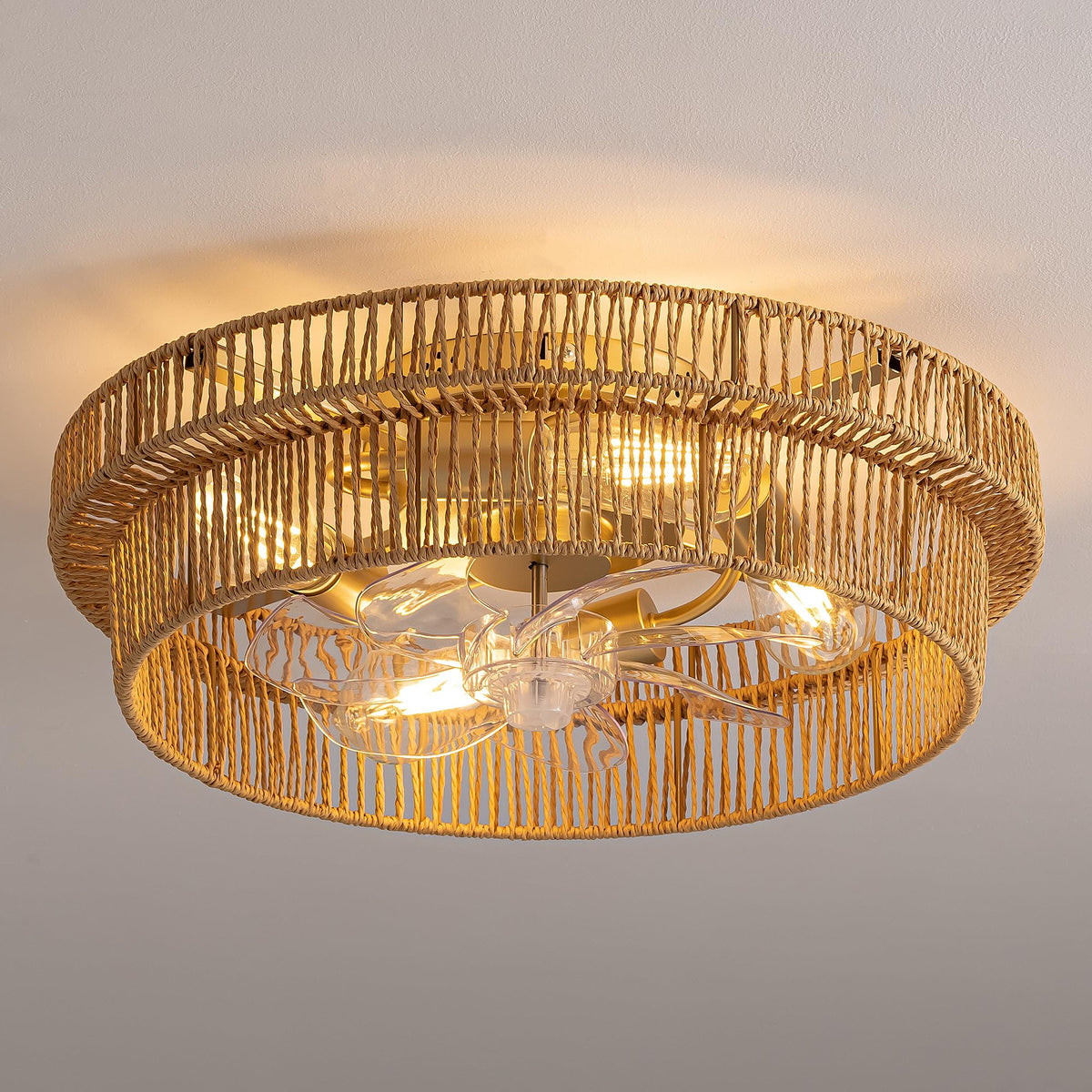 DARYEWO Rattan Boho Ceiling Fan with Light – 20 Inch, 6-Speed, Remote, Brown