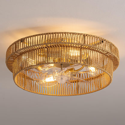 DARYEWO Rattan Boho Ceiling Fan with Light – 20 Inch, 6-Speed, Remote, Brown