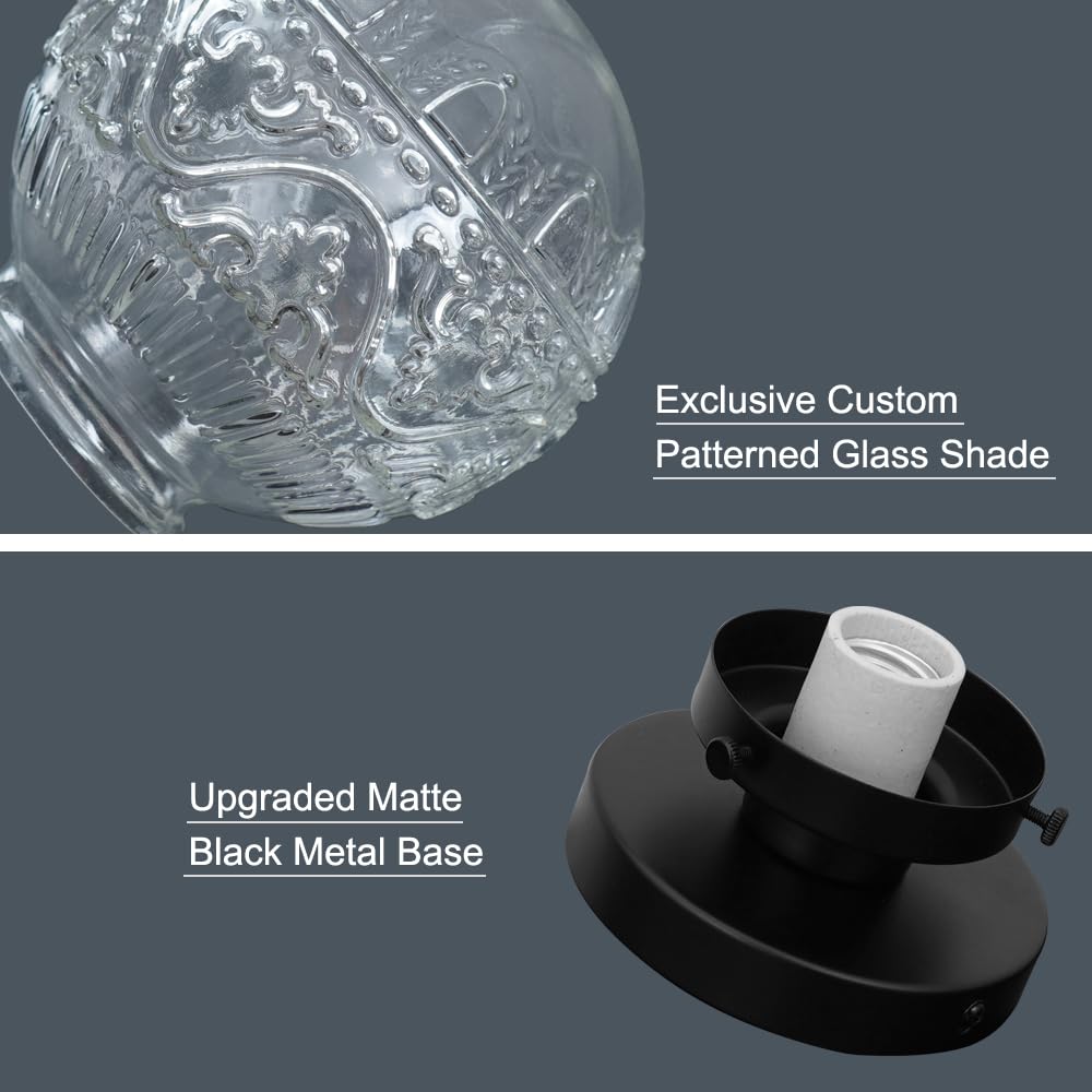 Daunton Semi Flush Mount Glass Light – Vintage Globe Shade, Matte Black