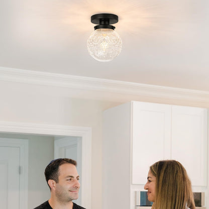 Daunton Semi Flush Mount Glass Light – Vintage Globe Shade, Matte Black