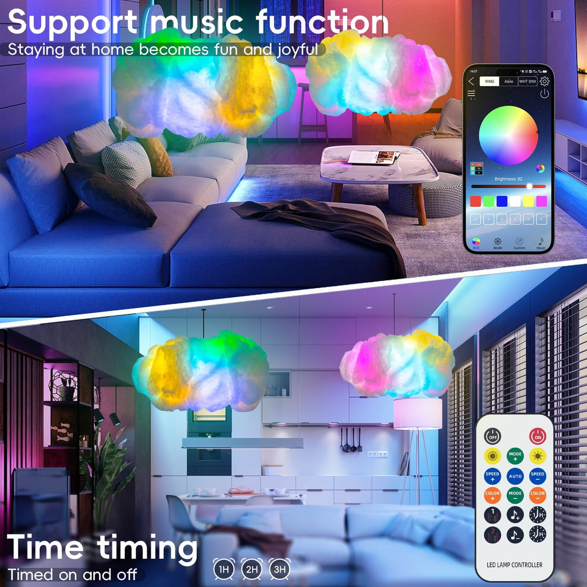 DAWELED Cloud LED Lights for Bedroom – DIY 3D Ceiling Lamp, App Control, Color Changing