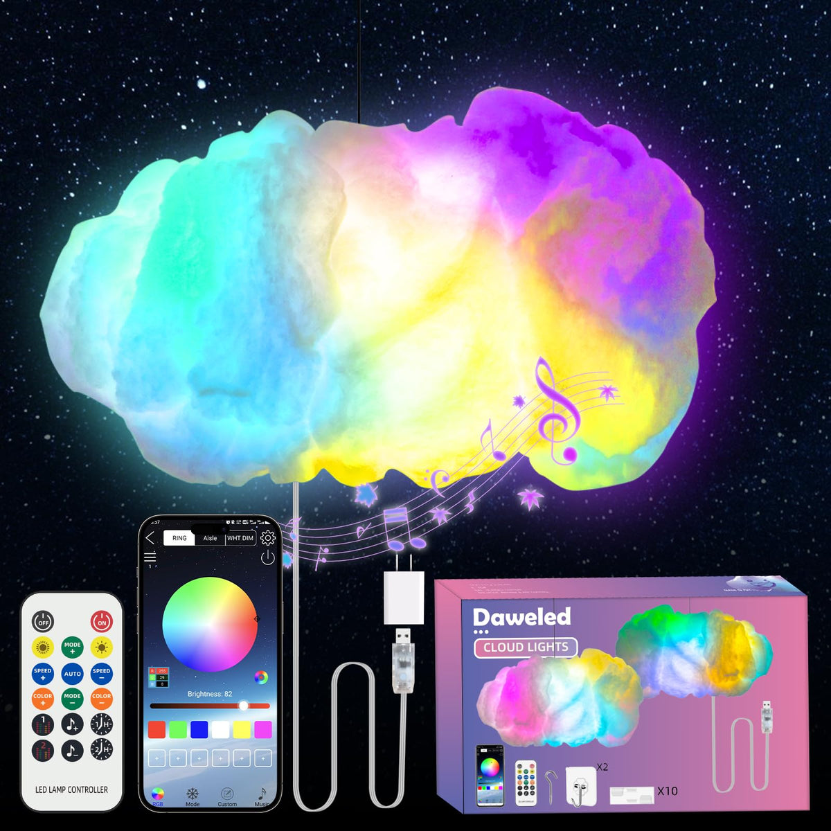 DAWELED Cloud LED Lights for Bedroom – DIY 3D Ceiling Lamp, App Control, Color Changing