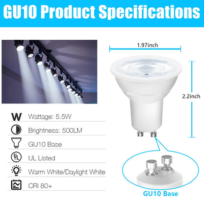 DAYBETTER GU10 LED Bulbs - Dimmable MR16 5.5W (50W Equivalent), 500 lm, 5000K Daylight, 12-Pack