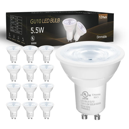 DAYBETTER GU10 LED Bulbs - Dimmable MR16 5.5W (50W Equivalent), 500 lm, 5000K Daylight, 12-Pack
