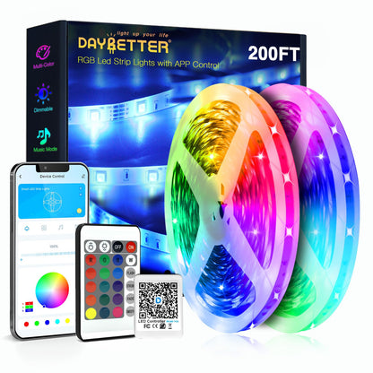 DAYBETTER Led Strip Lights 200 ft – Ultra Long RGB Color Changing Lights with App & Remote