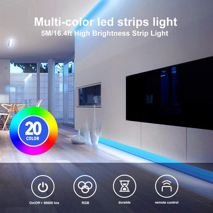 DAYBETTER LED Strip Lights 16.4ft with Remote & Power Supply – 44 Colors, Dimmable, Cuttable