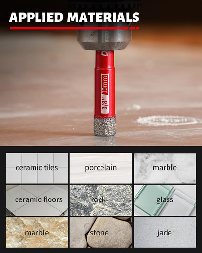 DAYDOOR Dry Diamond Drill Bits Set — 10-Piece Tile & Stone Drill Kit with Cooling Wax