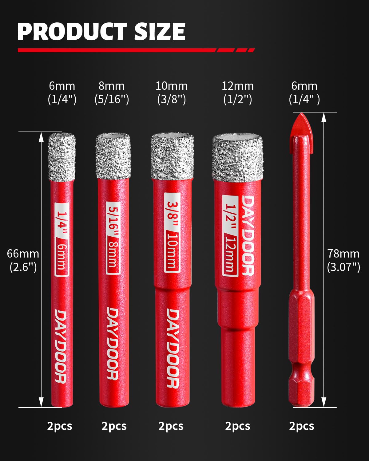 DAYDOOR Dry Diamond Drill Bits Set — 10-Piece Tile & Stone Drill Kit with Cooling Wax