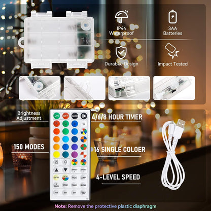 Dazzle Bright Color Changing Fairy Lights – 2 Pack, 40FT RGB Battery/USB Lights with Remote