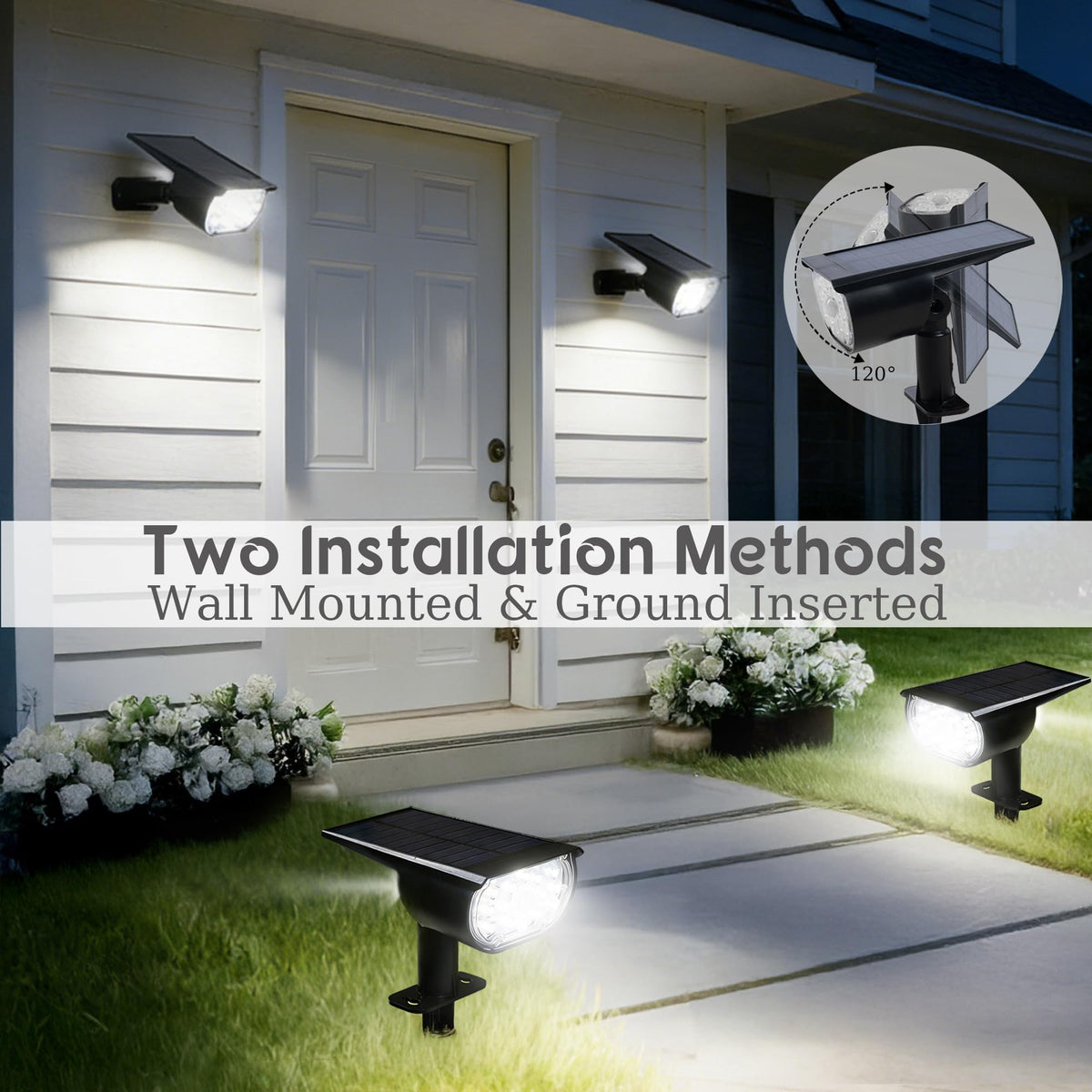 Dazzle Bright Solar Spot Lights Outdoor – 4 Pack with Motion Sensor & 3 Lighting Modes