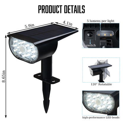 Dazzle Bright Solar Spot Lights Outdoor – 4 Pack with Motion Sensor & 3 Lighting Modes