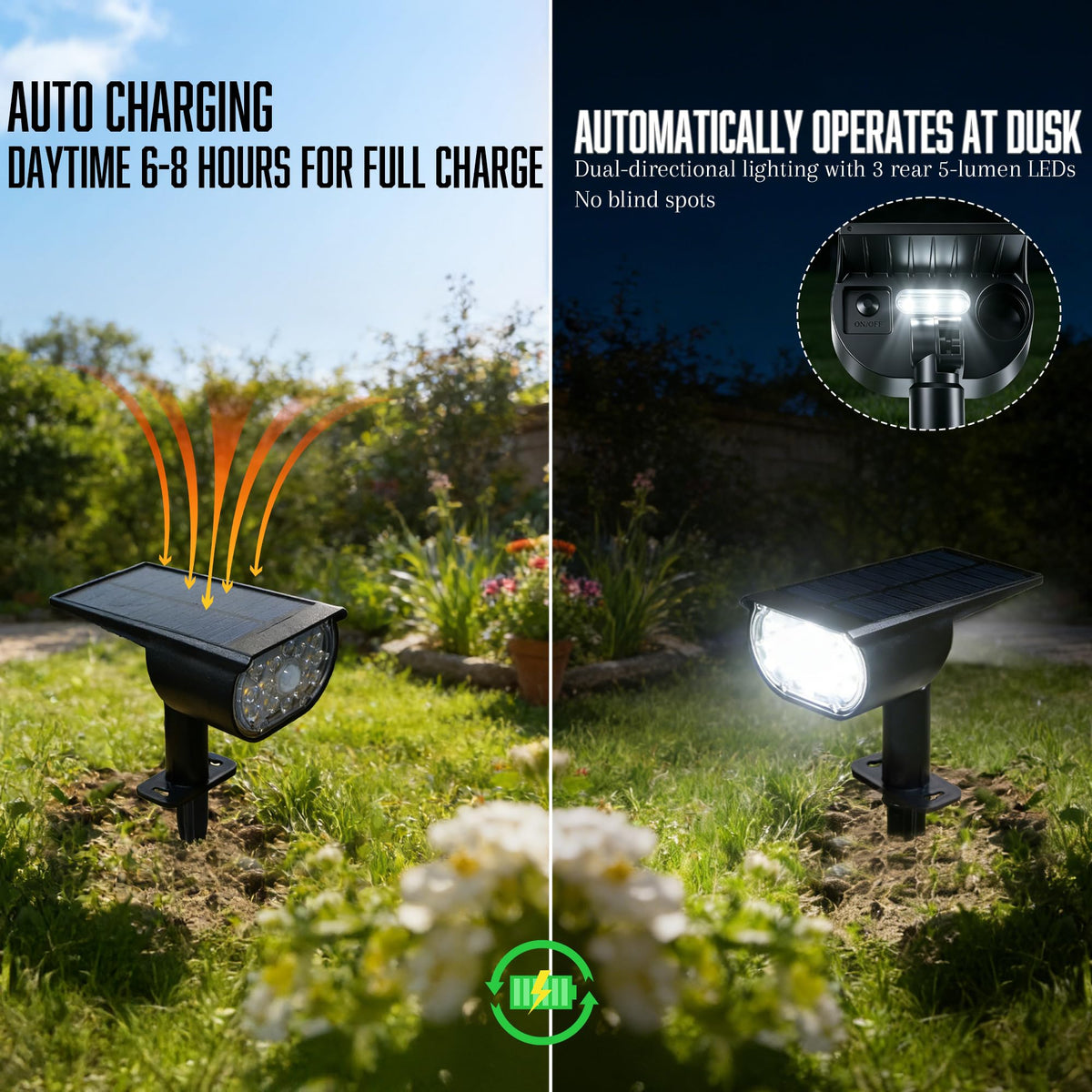 Dazzle Bright Solar Spot Lights Outdoor – 4 Pack with Motion Sensor & 3 Lighting Modes