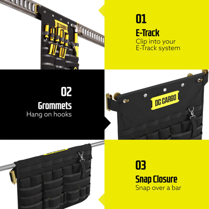 DC Cargo Mall E Track Hanging Pocket Tool Organizer – 21 Pockets for Trailer, Workshop & Garage