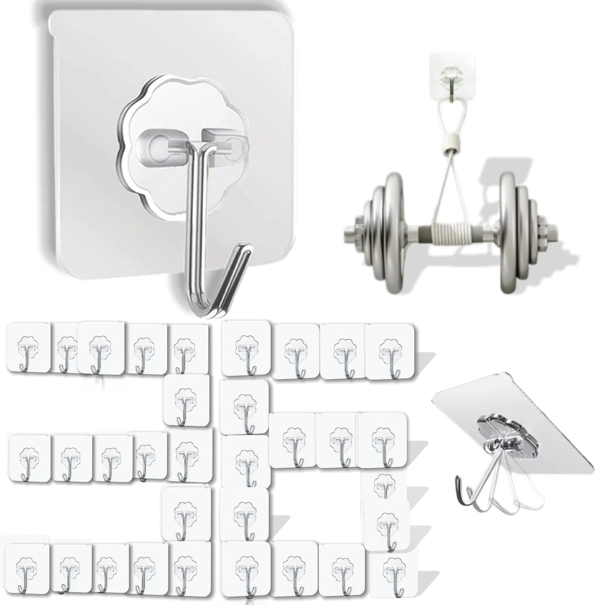 DDMY 36 Pack Heavy Duty Self-Adhesive Wall Hooks – Transparent & Waterproof